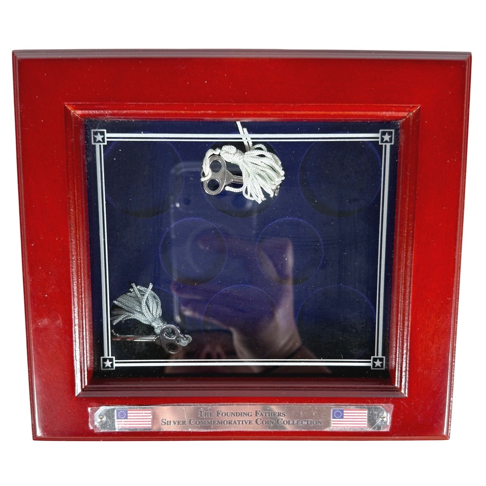 Founding Fathers Silver Commemorative Coin Collection Wood Display Box Case Keys